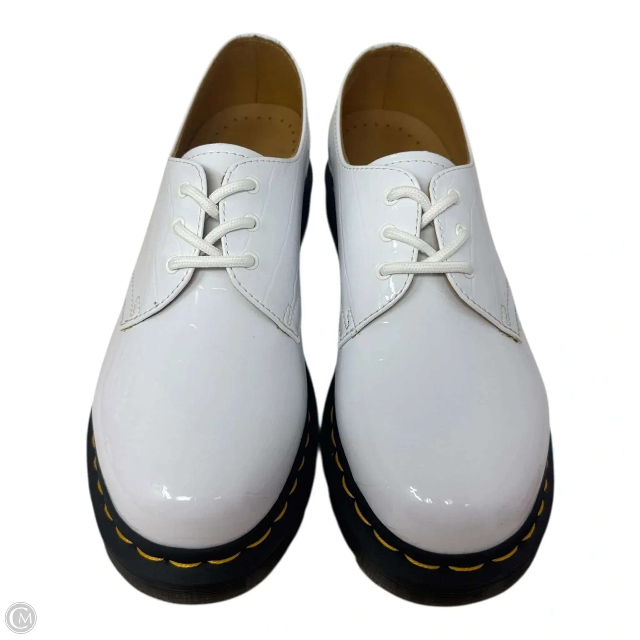 1461 Croc Embossed Patent Shoes Flats By Dr Martens In White, Size: 8