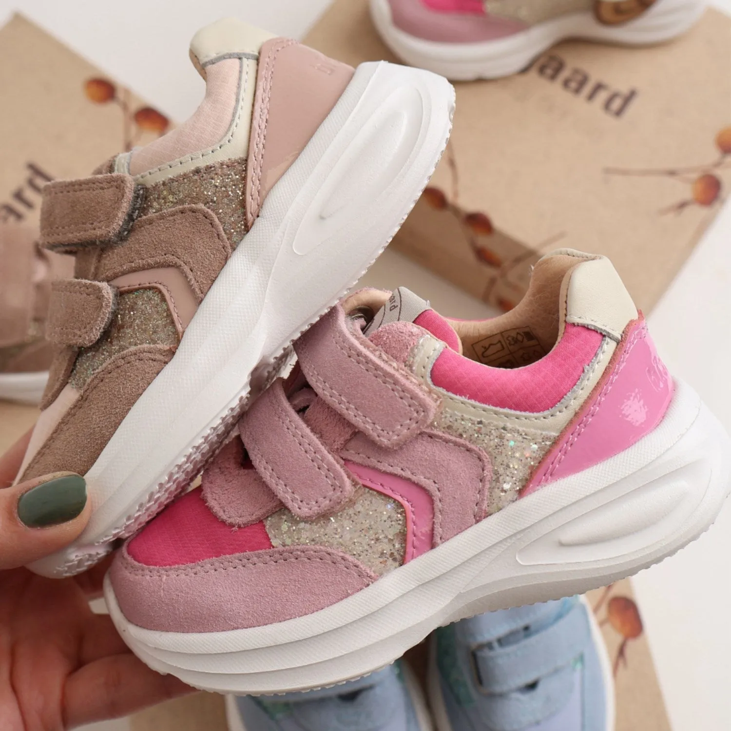 Bisgaard Taupe Glitter Yuki Glitter Velcro Shoe