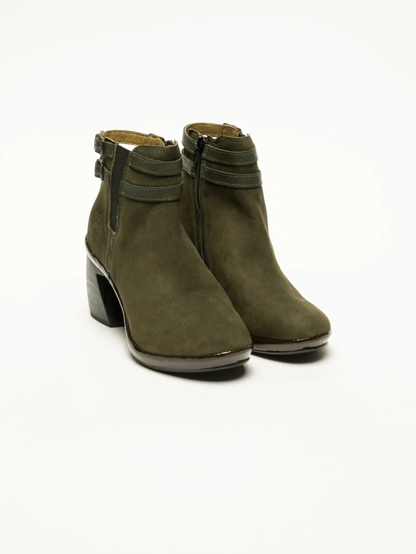 DarkGreen Buckle Ankle Boots