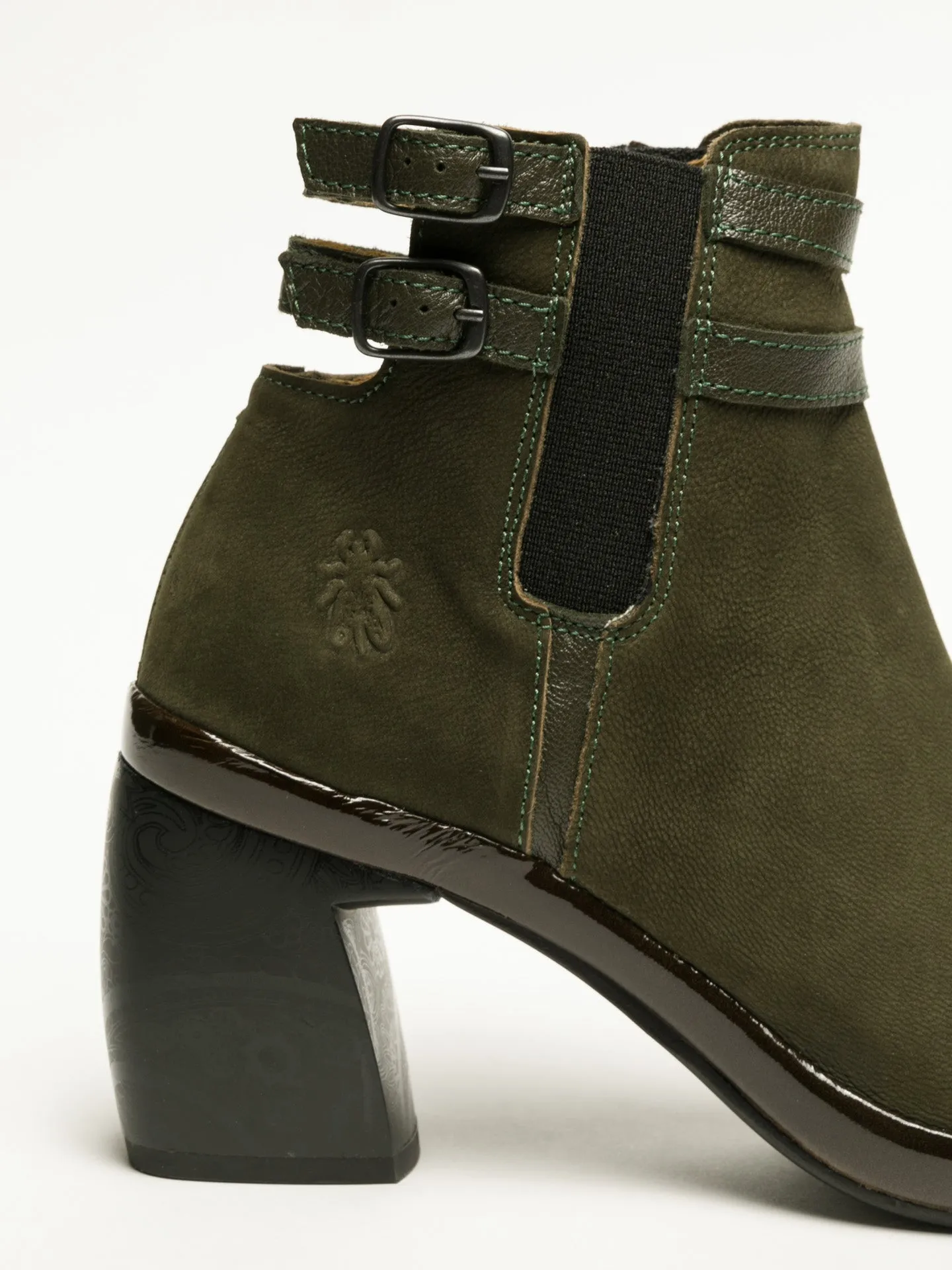 DarkGreen Buckle Ankle Boots
