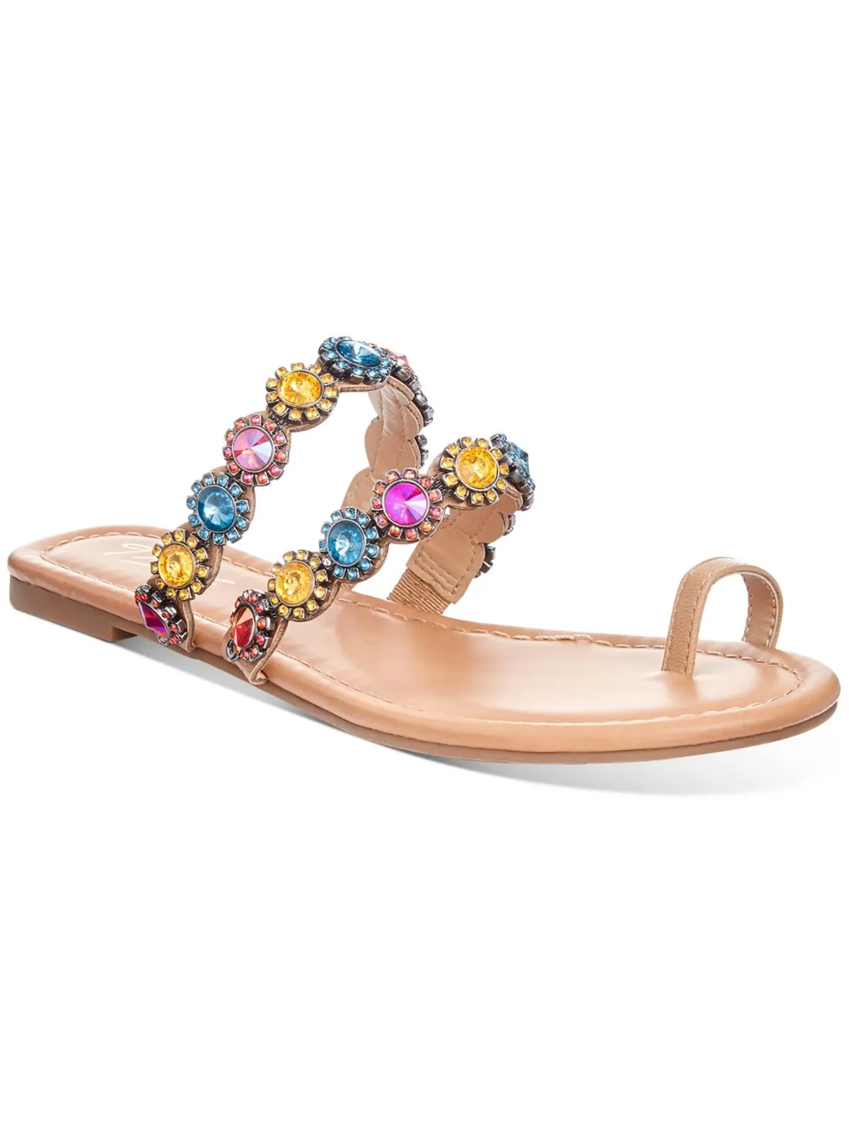 Joya Womens Faux Leather Rhinestone Thong Sandals