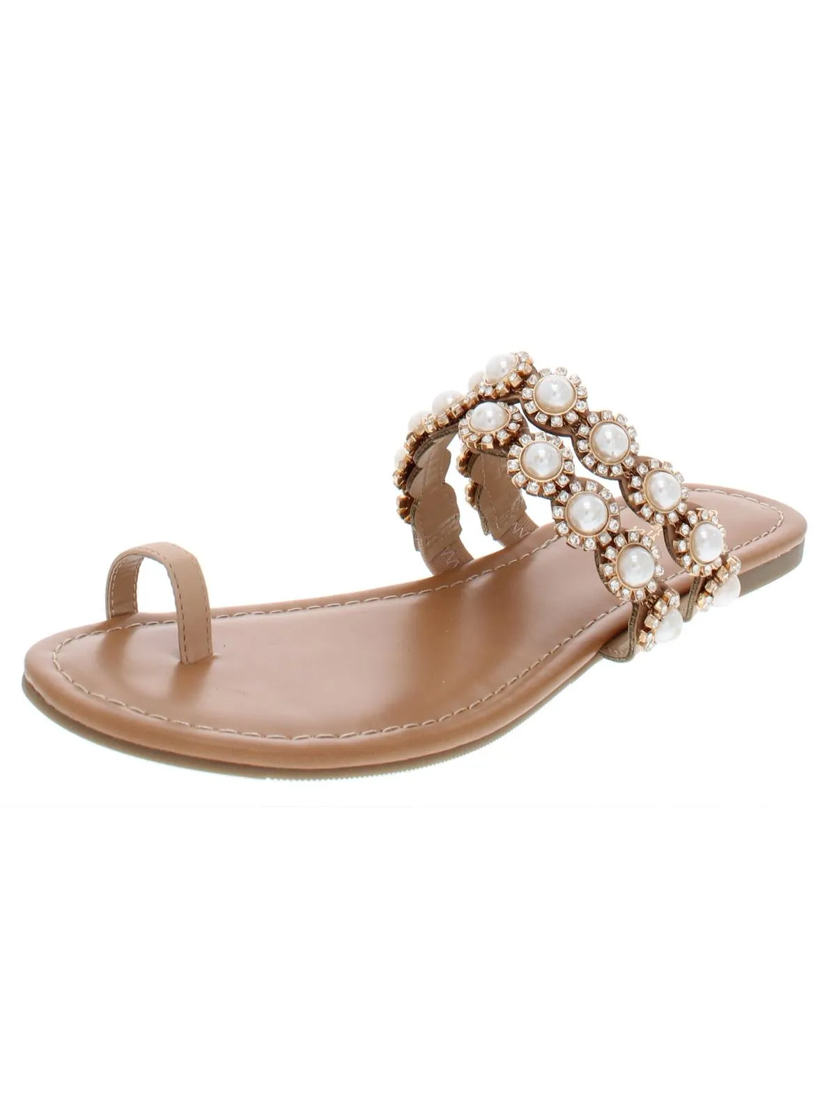 Joya Womens Faux Leather Rhinestone Thong Sandals