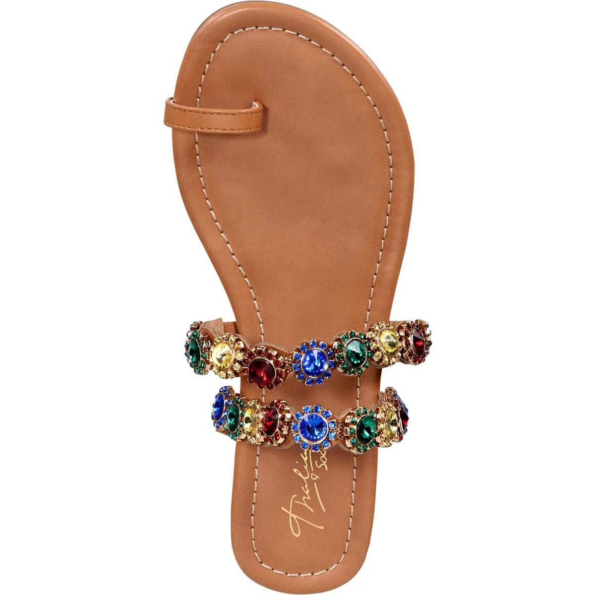 Joya Womens Faux Leather Rhinestone Thong Sandals