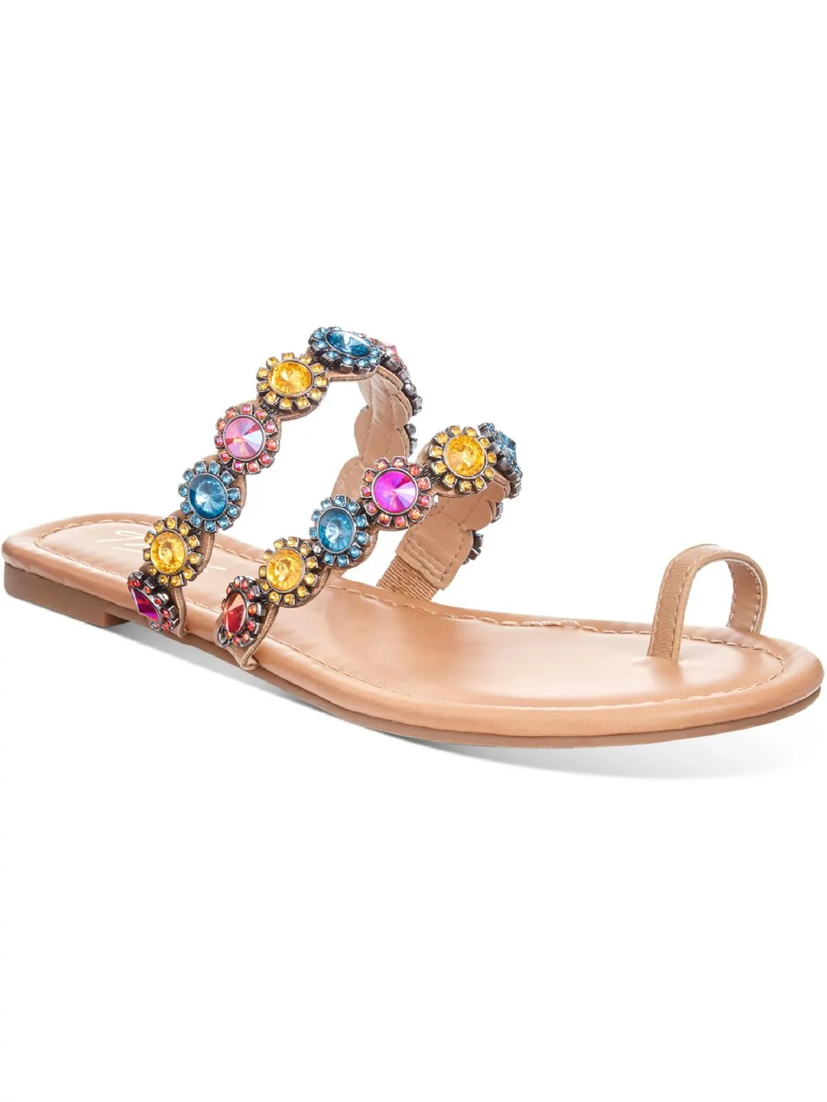 Joya Womens Faux Leather Rhinestone Thong Sandals