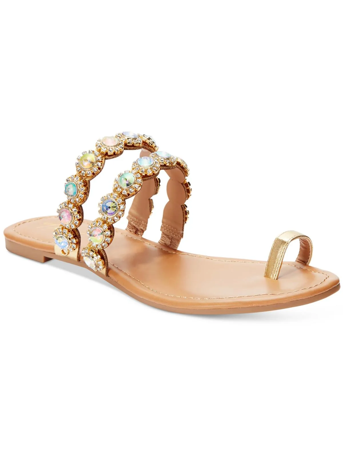 Joya Womens Faux Leather Rhinestone Thong Sandals