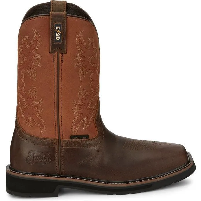 Justin Men's Actuator 11" Composite Toe Western Work Boot -Brown- SE4300