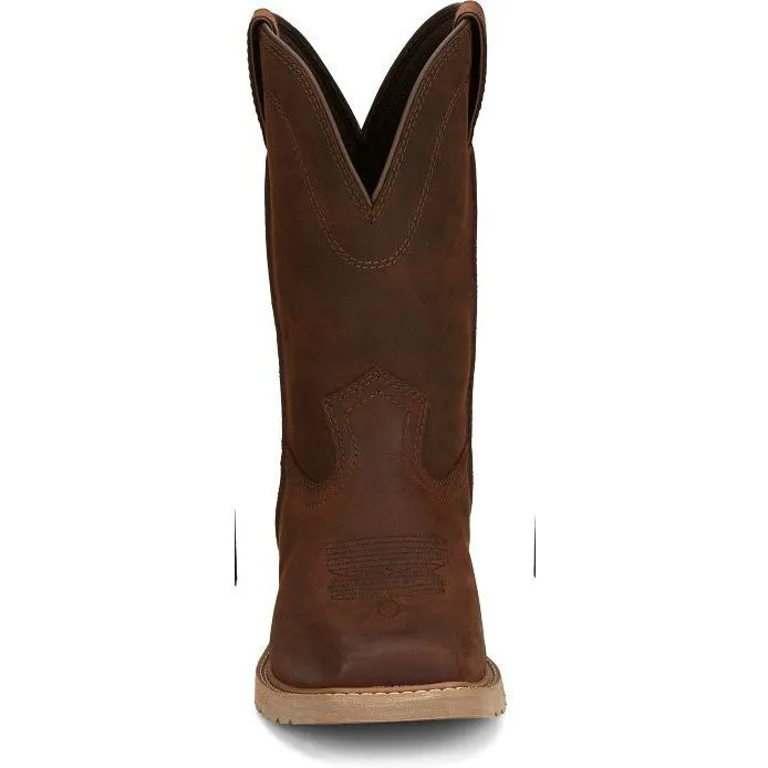 Justin Men's Buster 11" Steel Toe Pull On WesternvWork Boot -Brown- SE3100