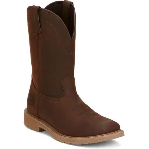 Justin Men's Buster 11" Steel Toe Pull On WesternvWork Boot -Brown- SE3100