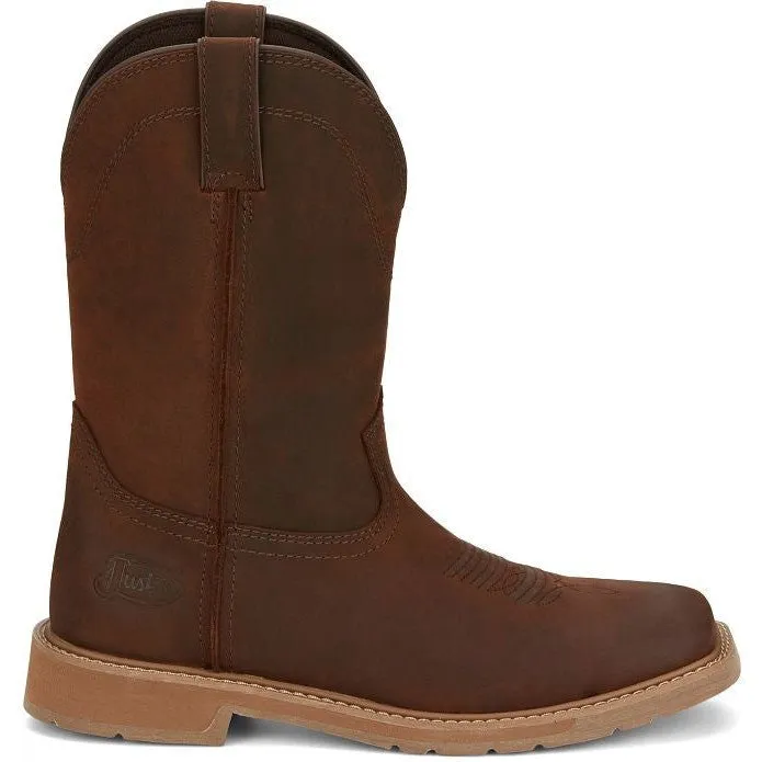 Justin Men's Buster 11" Steel Toe Pull On WesternvWork Boot -Brown- SE3100