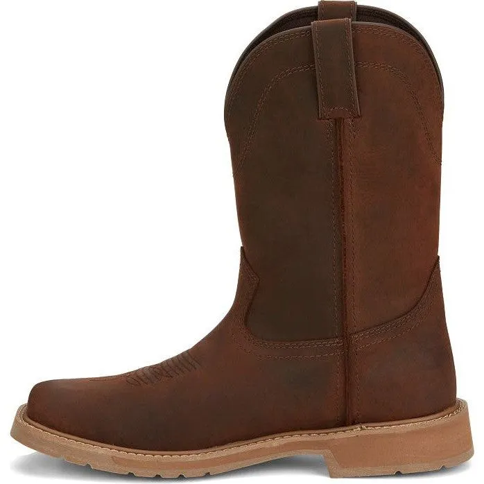 Justin Men's Buster 11" Steel Toe Pull On WesternvWork Boot -Brown- SE3100