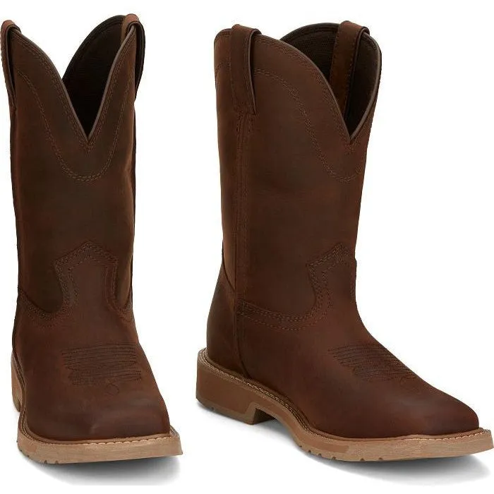 Justin Men's Buster 11" Steel Toe Pull On WesternvWork Boot -Brown- SE3100