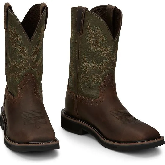 Justin Men's Driller 11" Steel Toe Western Work Boot -Brown/Green- SE4688