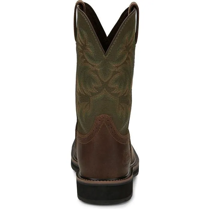 Justin Men's Driller 11" Steel Toe Western Work Boot -Brown/Green- SE4688