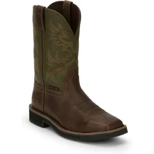 Justin Men's Driller 11" Steel Toe Western Work Boot -Brown/Green- SE4688