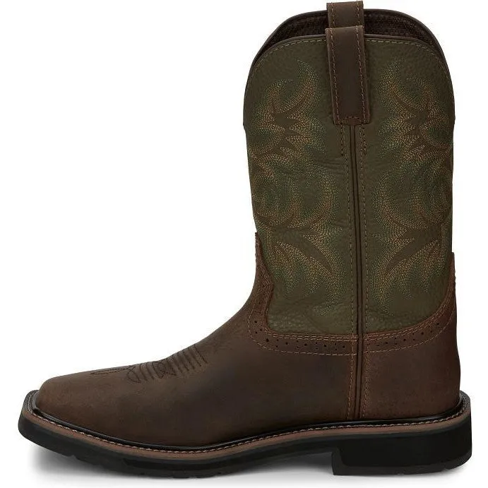 Justin Men's Driller 11" Steel Toe Western Work Boot -Brown/Green- SE4688