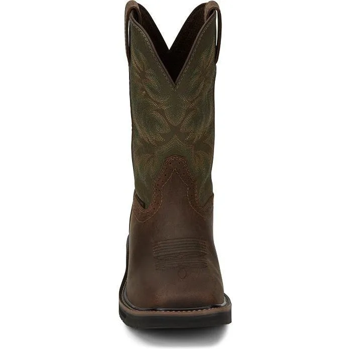 Justin Men's Driller 11" Steel Toe Western Work Boot -Brown/Green- SE4688