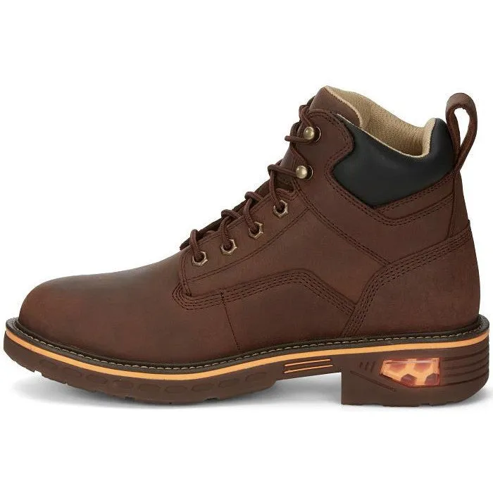 Justin Men's Resistor 6" Waterproof Lace Up Western Work Boot -Brown- CR401