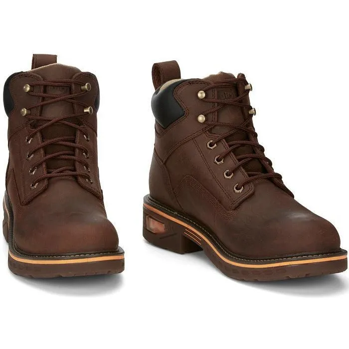 Justin Men's Resistor 6" Waterproof Lace Up Western Work Boot -Brown- CR401
