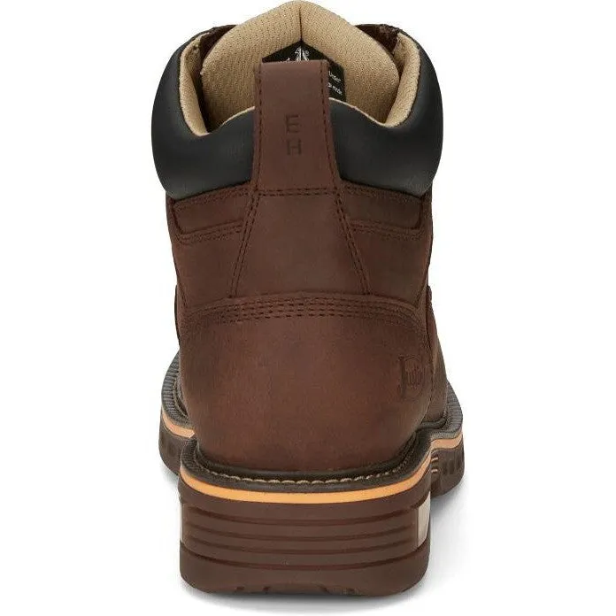 Justin Men's Resistor 6" Waterproof Lace Up Western Work Boot -Brown- CR401