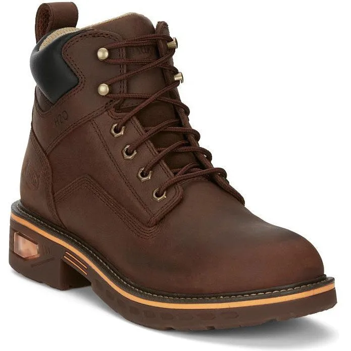 Justin Men's Resistor 6" Waterproof Lace Up Western Work Boot -Brown- CR401