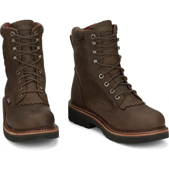 Justin Men's Rivot 8" Lace Up Western Work Boot -Brown - OW441