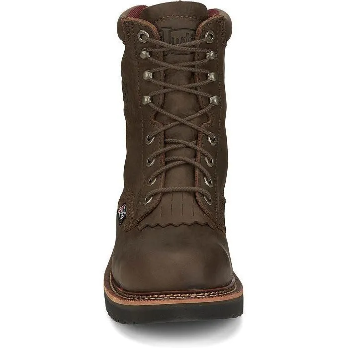 Justin Men's Rivot 8" Lace Up Western Work Boot -Brown - OW441