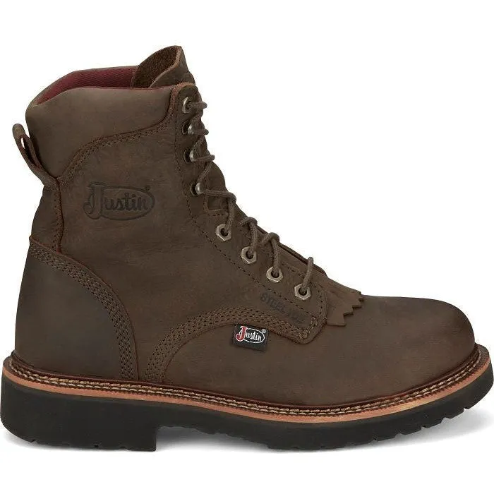 Justin Men's Rivot 8" Lace Up Western Work Boot -Brown - OW441