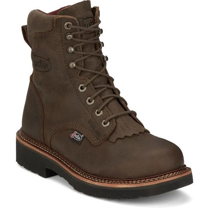 Justin Men's Rivot 8" Lace Up Western Work Boot -Brown - OW441
