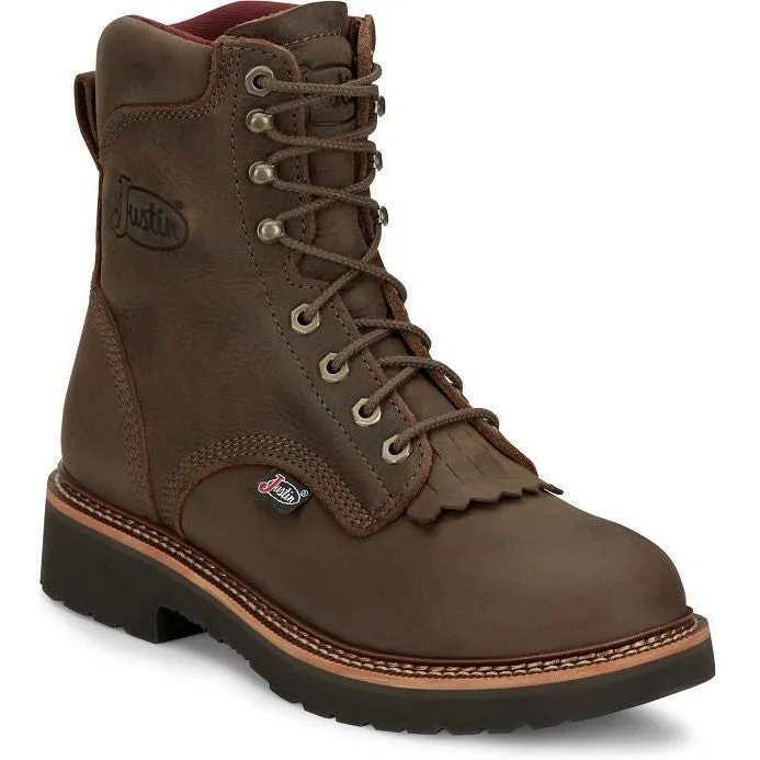 Justin Men's Rivot 8" Waterproof Lace Up Western Work Boot -Brown- OW440