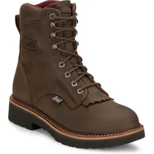 Justin Men's Rivot 8" Waterproof Lace Up Western Work Boot -Brown- OW440