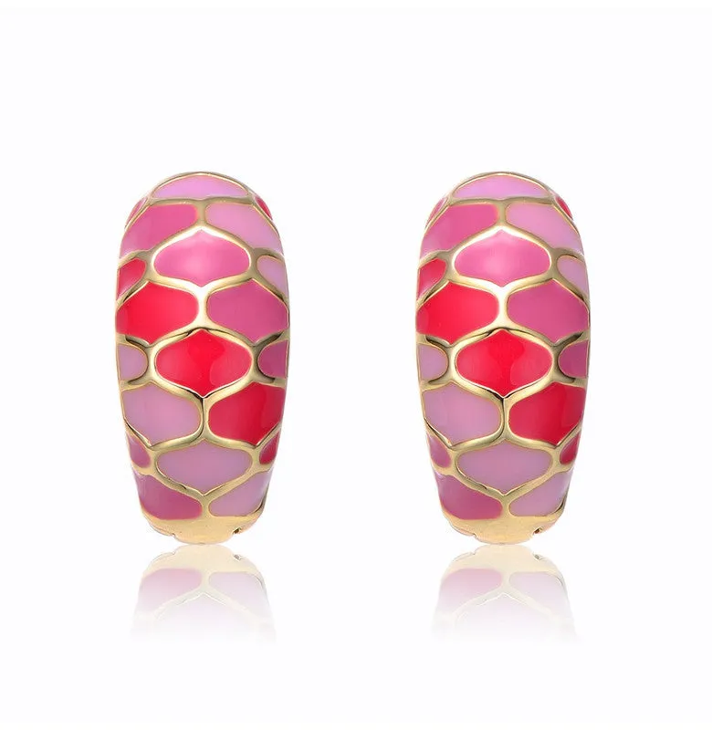 Kids/Teens 14k Gold Plated Pink Sunset Snake Scale Hoop Earrings
