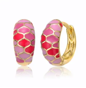 Kids/Teens 14k Gold Plated Pink Sunset Snake Scale Hoop Earrings