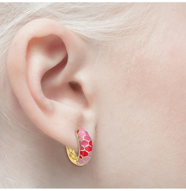 Kids/Teens 14k Gold Plated Pink Sunset Snake Scale Hoop Earrings