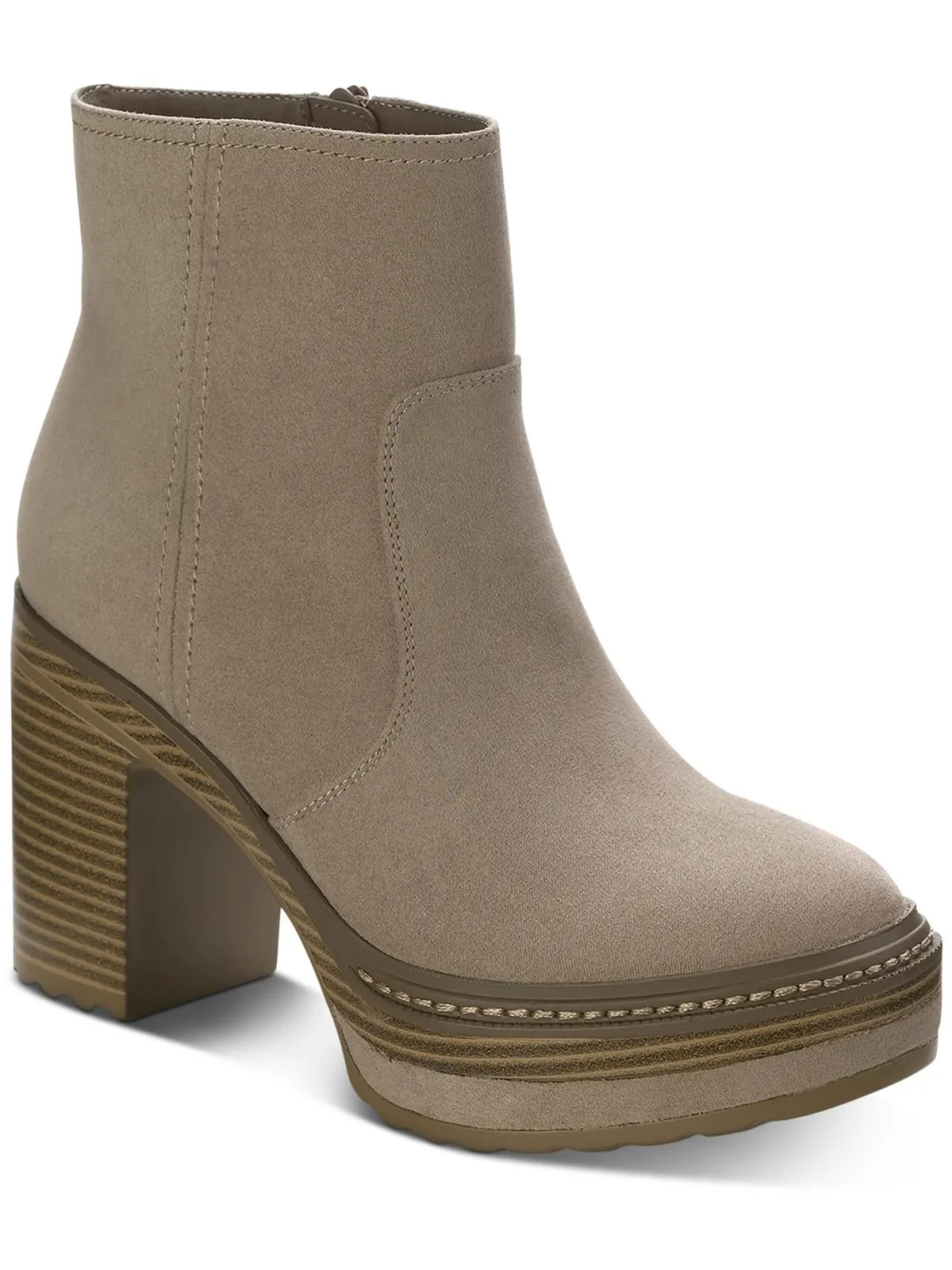 Kiinsley Womens Faux Leather Block Heel Ankle Boots