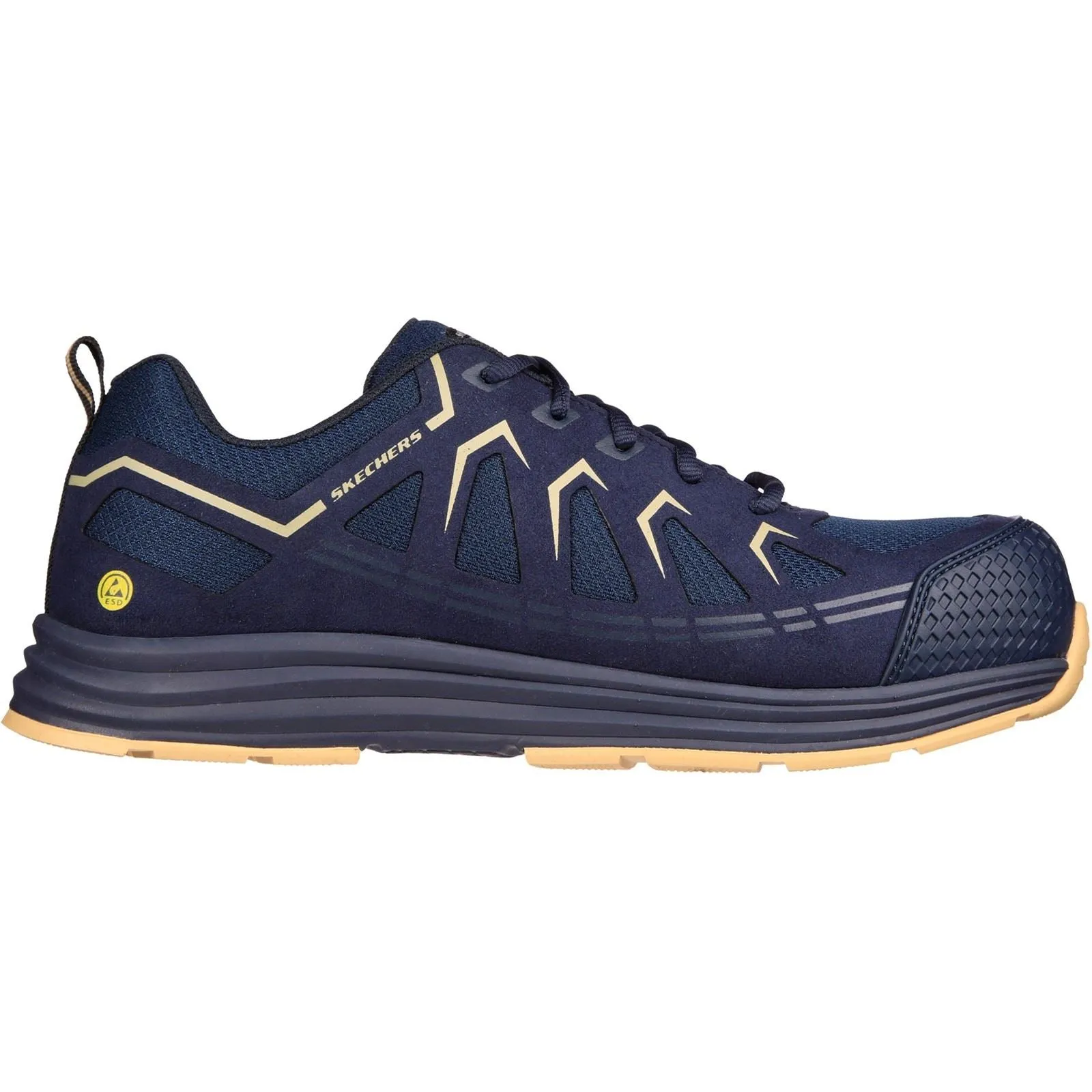 Men's Wide Fit Skechers 200127EC Malad II Safety Trainers - Navy/Tan