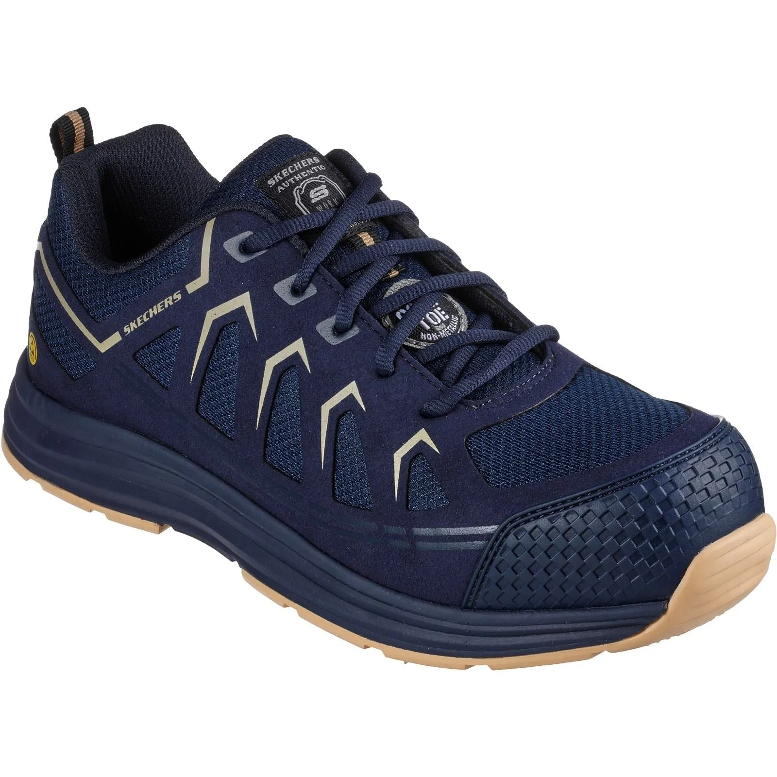 Men's Wide Fit Skechers 200127EC Malad II Safety Trainers - Navy/Tan