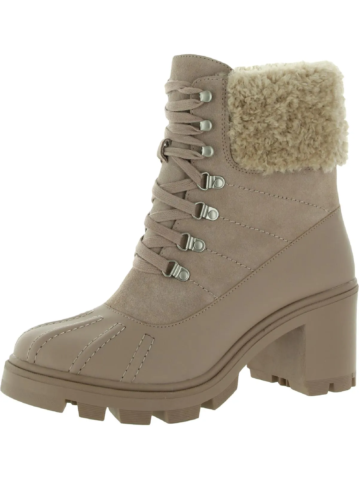 Mikayla Womens Leather Block Heel Combat & Lace-up Boots