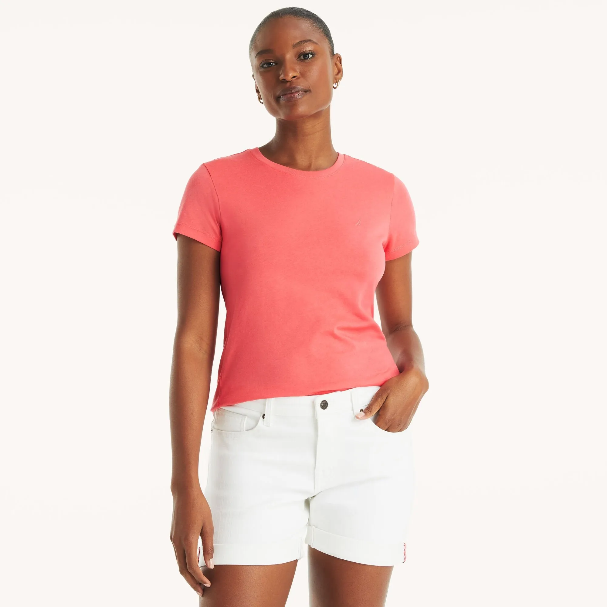 Nautica Womens Sustainably Crafted Solid Crewneck T-Shirt