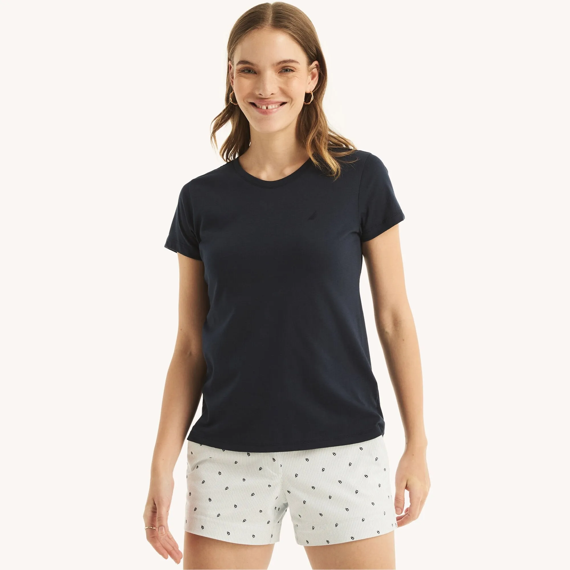 Nautica Womens Sustainably Crafted Solid Crewneck T-Shirt
