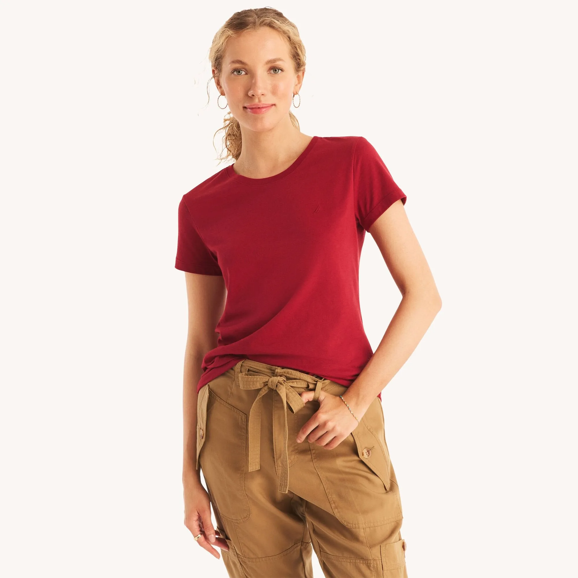 Nautica Womens Sustainably Crafted Solid Crewneck T-Shirt