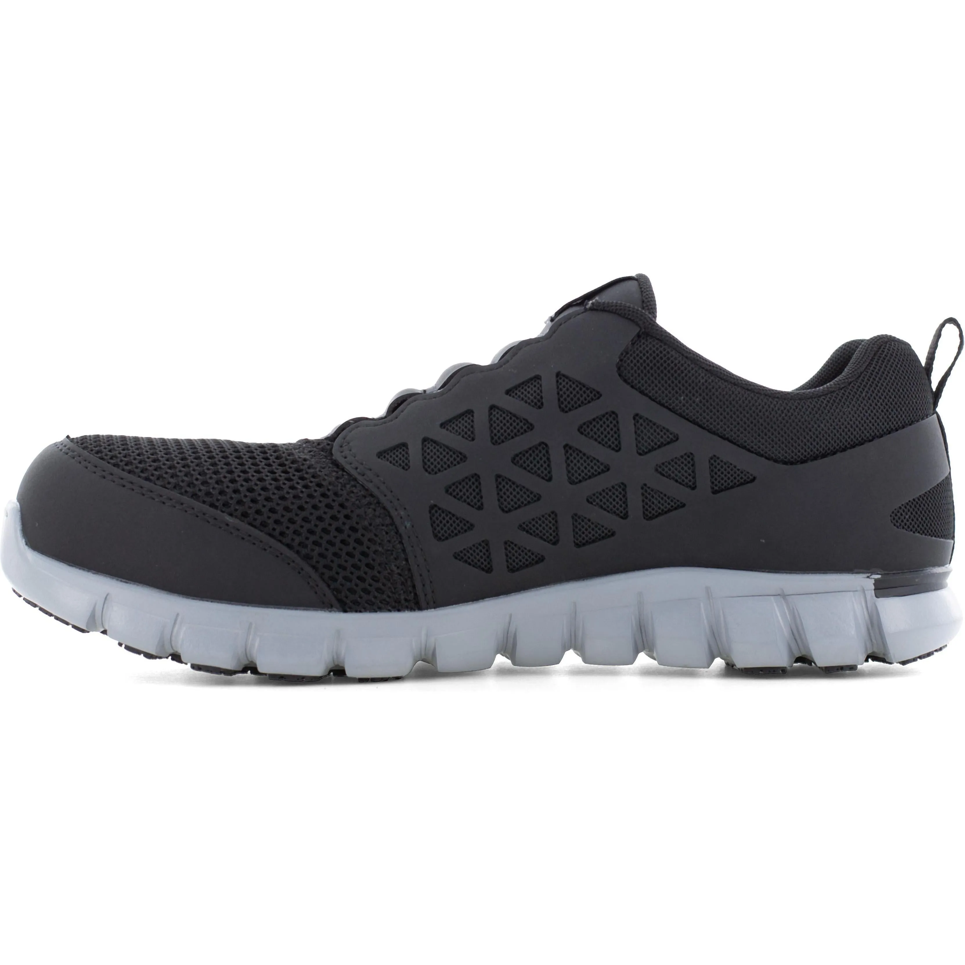 Reebok Men's Sublite Cushion Composite Toe Slip On Athletic Work Shoe- Black- RB4052