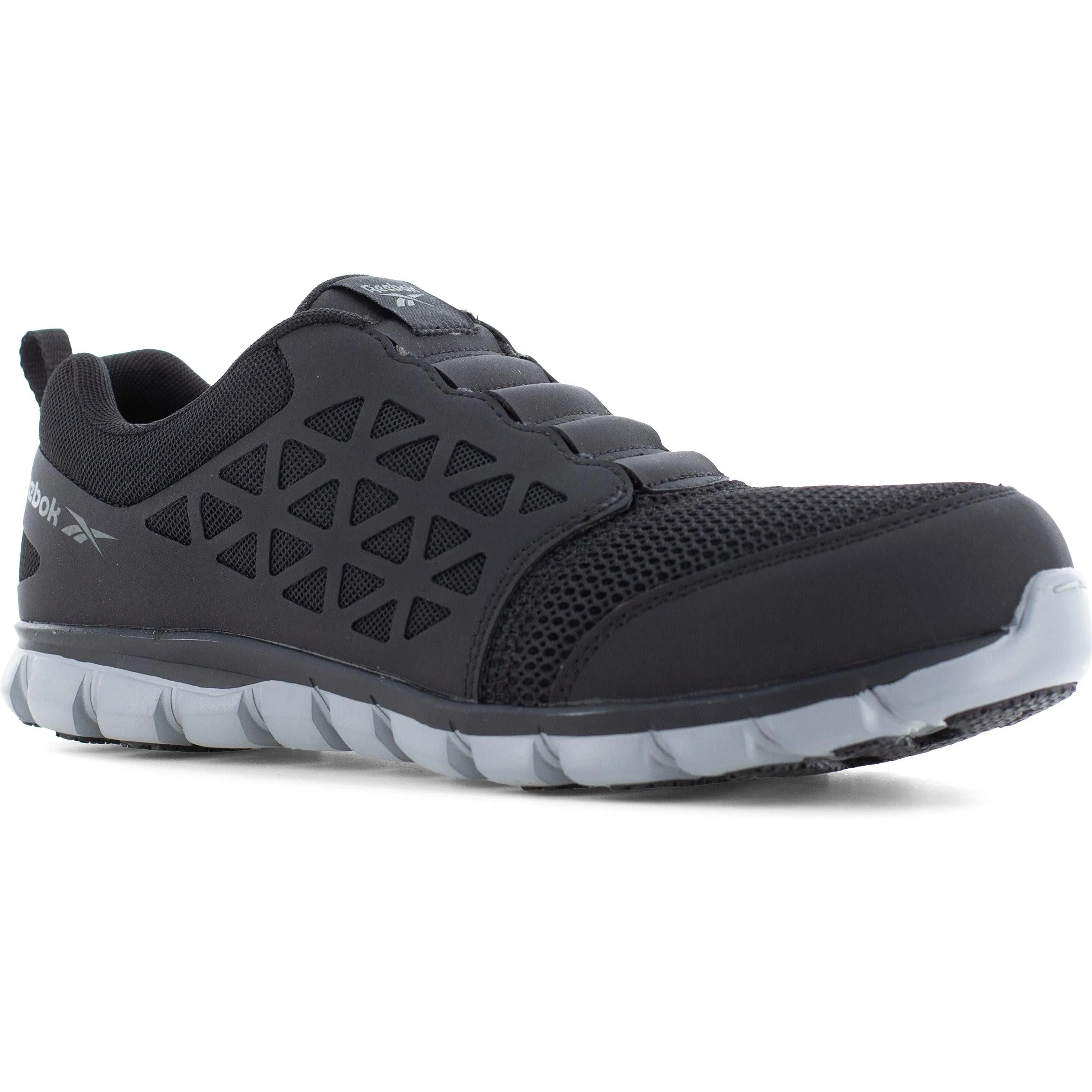Reebok Men's Sublite Cushion Composite Toe Slip On Athletic Work Shoe- Black- RB4052