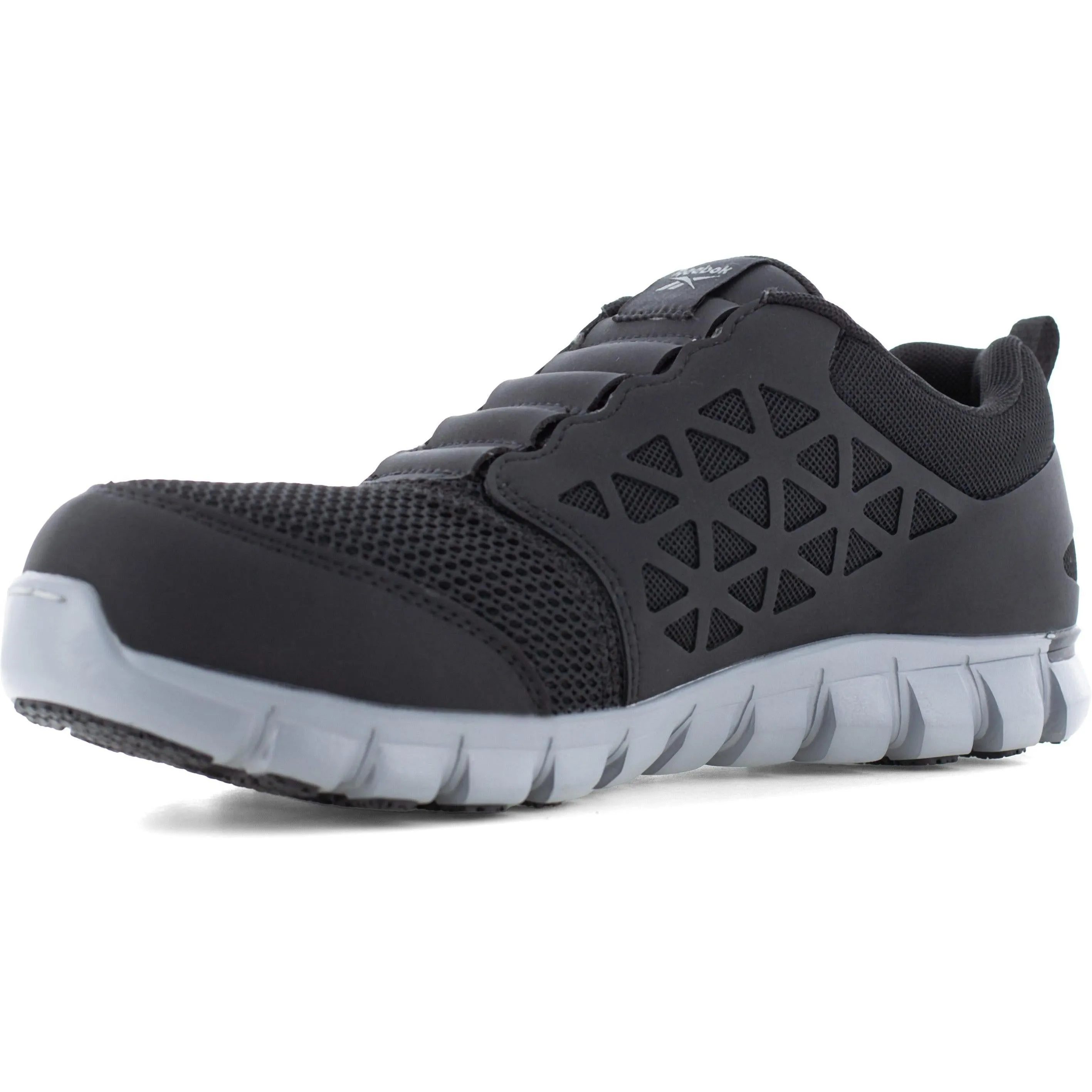Reebok Men's Sublite Cushion Composite Toe Slip On Athletic Work Shoe- Black- RB4052