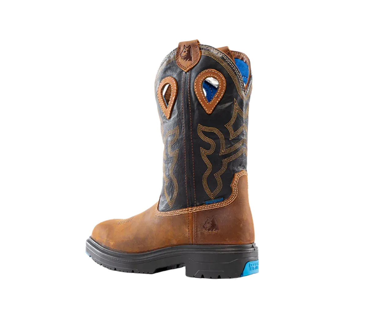 Steel Blue Men's Blue Heeler Square Toe WP Western Work Boot- Brown- 813945