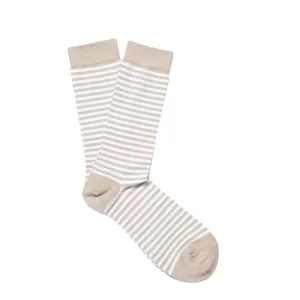 Sunspel Cotton Socks White / Light Sand English Stripe