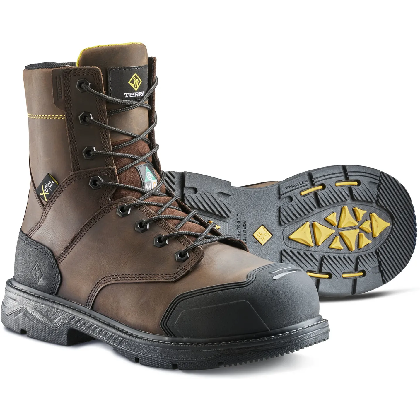 Terra Men's Patton 8" Alloy Toe Waterproof Met Guard Work Boot- Brown- 839KDB