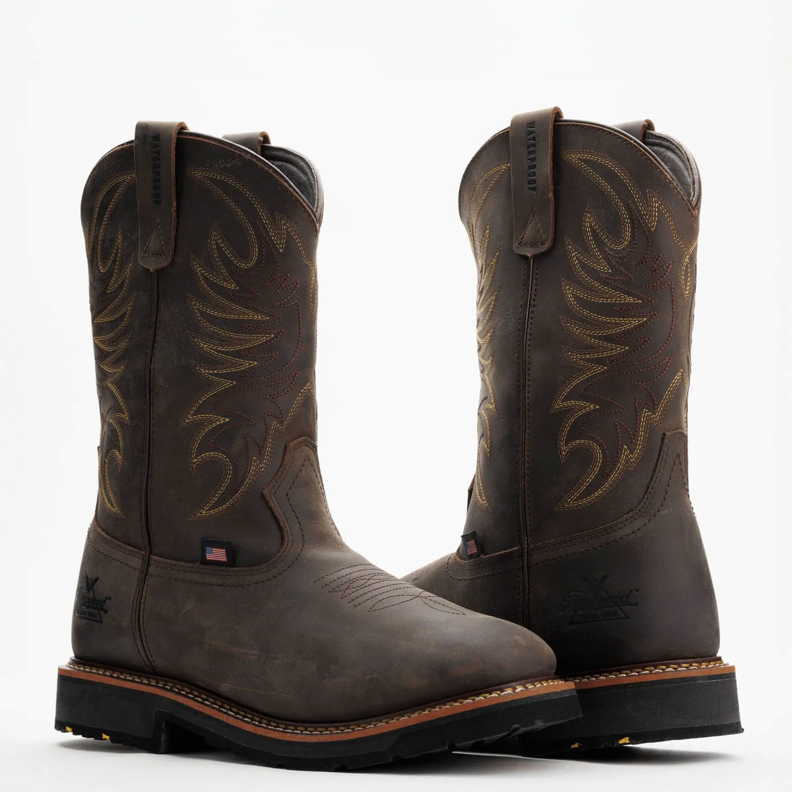 Thorogood Men's Western 11" Square Toe Waterproof Slip Resistant Work Boot -Horse- 814-4337