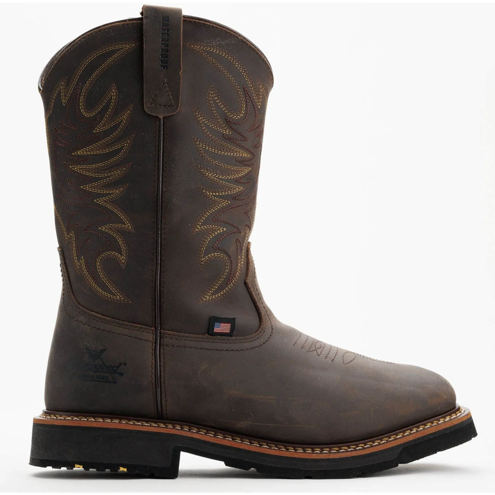 Thorogood Men's Western 11" Square Toe Waterproof Slip Resistant Work Boot -Horse- 814-4337