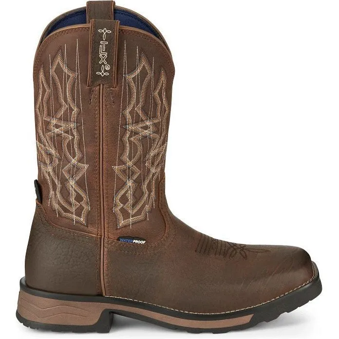 Tony Lama Men's Anchor 11' Square Toe Waterproof Western Work Boot- Brown- TW3416