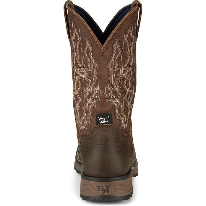 Tony Lama Men's Anchor 11' Square Toe Waterproof Western Work Boot- Brown- TW3416